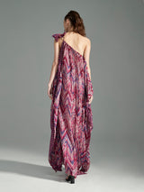 Mauve Chevron One-Shoulder Maxi Dress
