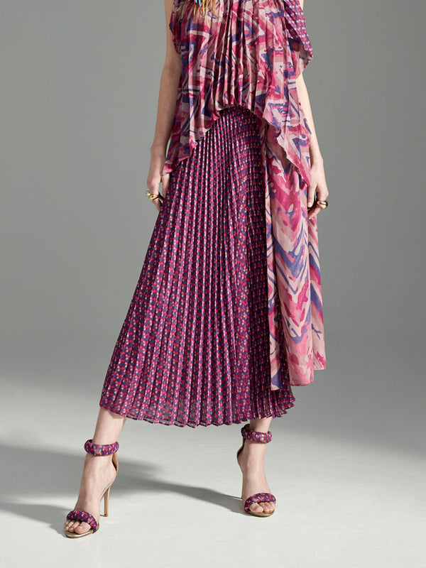 Zoelle Mauve Chevron Pleated Wrap Skirt