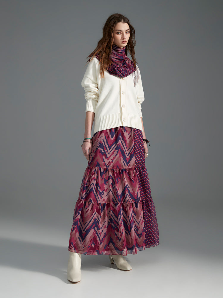 Zoelle Mauve Chevron Tiered Skirt- Front