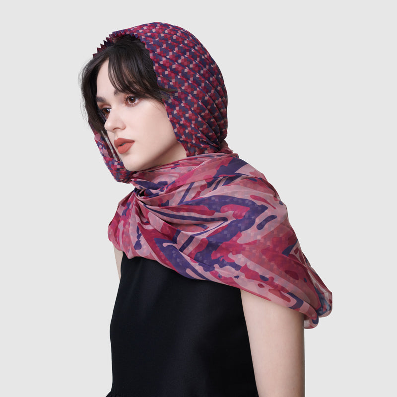 Mauve Chevron Pleated Scarf