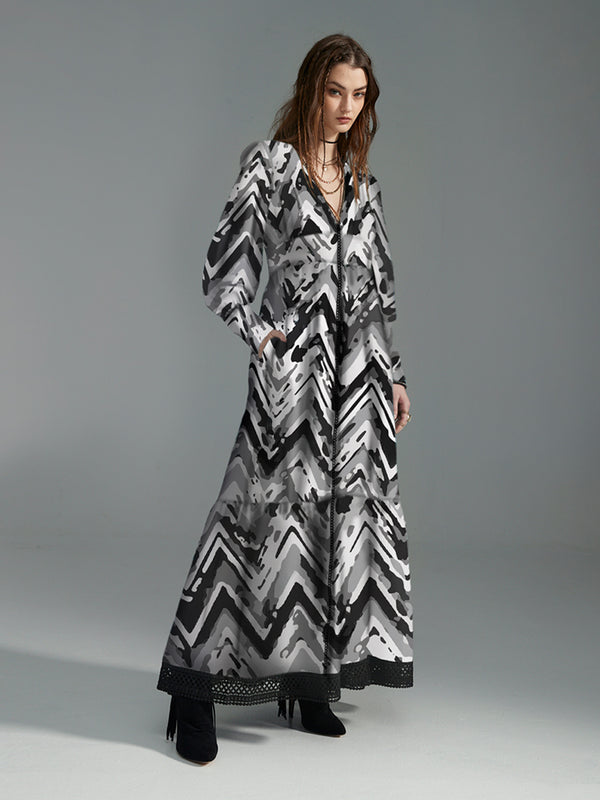 Midnight Chevron Maxi Shirt Dress