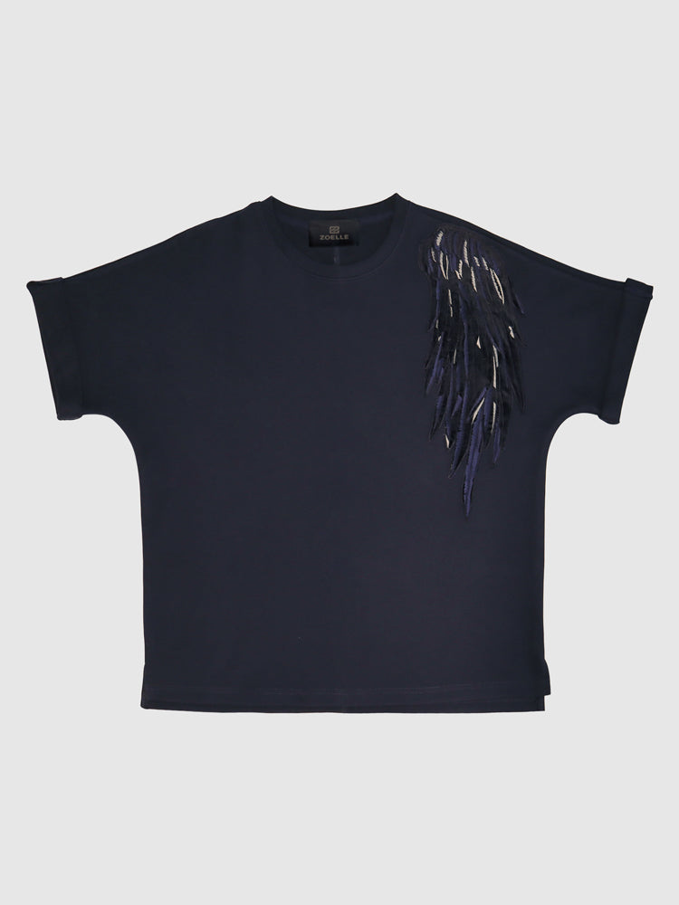 Navy Embroidered Pique Tee