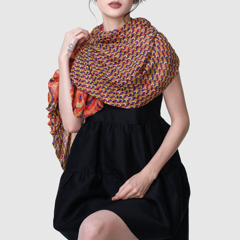 Zoelle Fire Opal Peacock Pleated Scarf