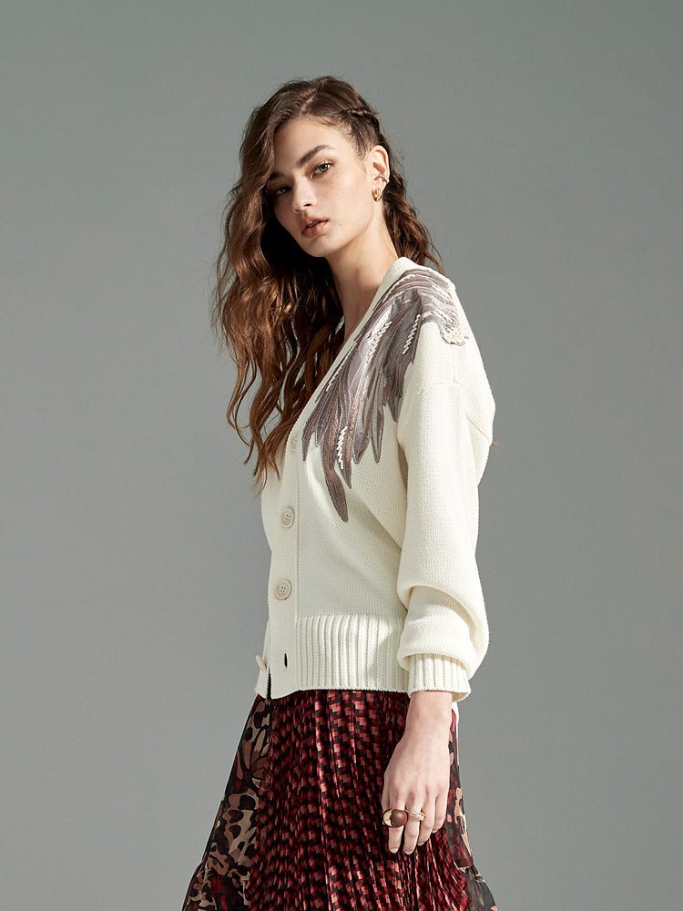 Zoelle Pearl Cardigan with Beaded Embroidery