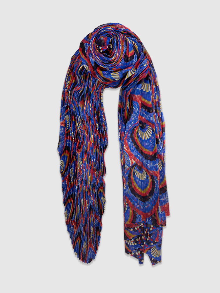 Sapphire Peacock Pleated Scarf