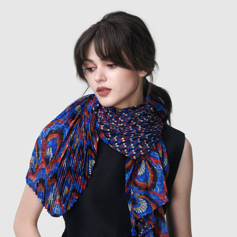 Zoelle Sapphire Peacock Pleated Scarf