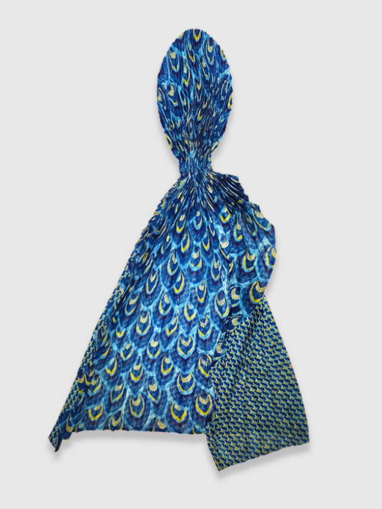 Teal Peacock Pleated Scarf