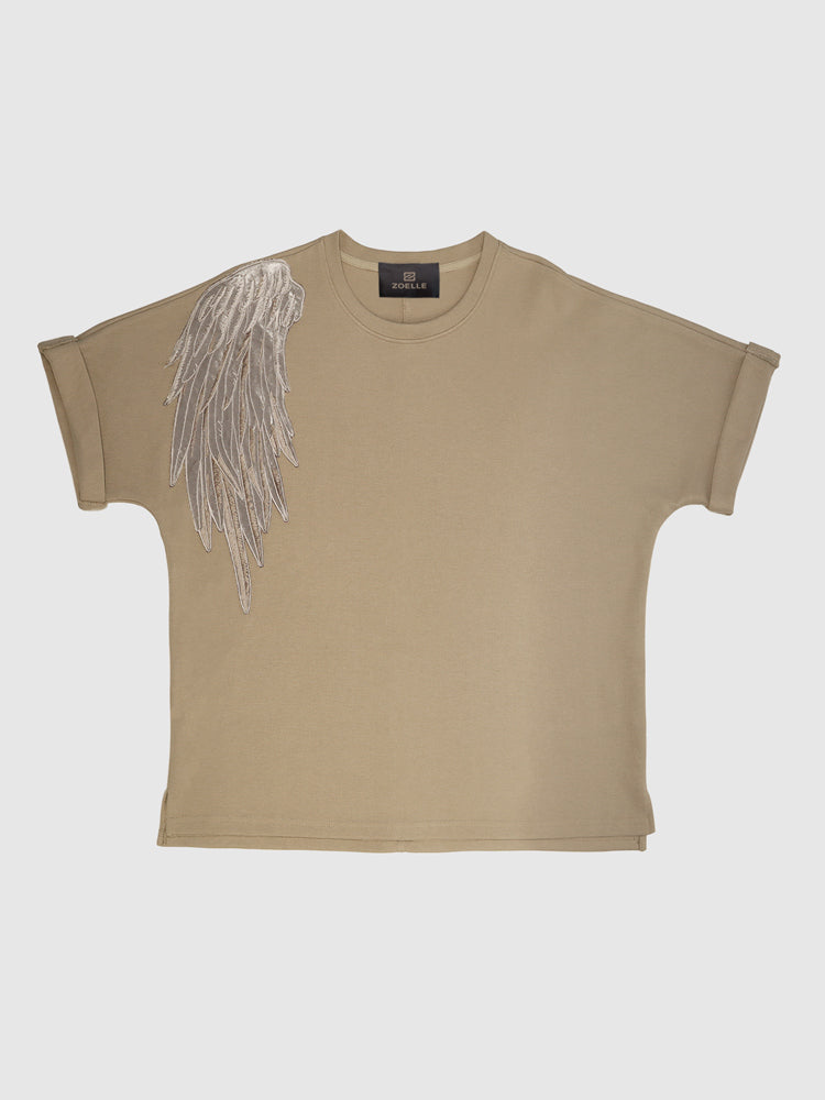 Sand Embroidered Pique Tee