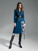 Zoelle Teal Lace Trim Blazer with Cyan Prism Wrap Skirt - Front