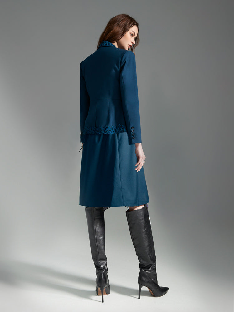 Zoelle Teal Lace Trim Blazer with Cyan Prism Wrap Skirt - Back