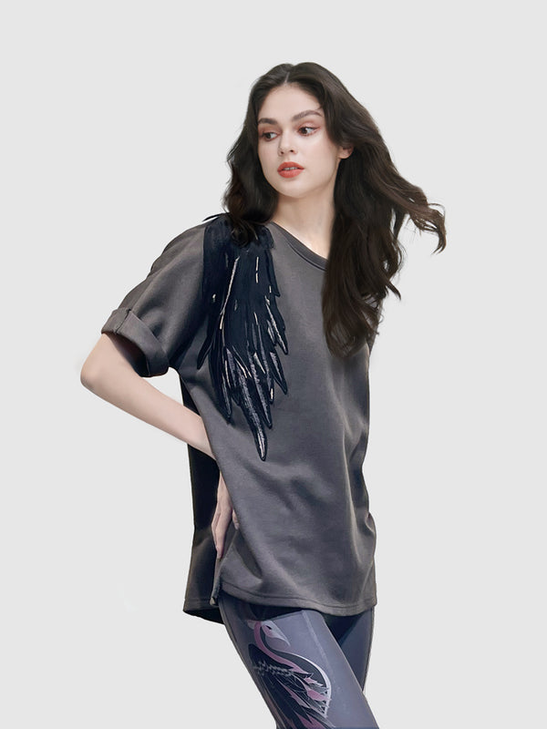 Charcoal Embroidered Pique Tee