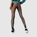 Woman modeling Zoelle Bybs Xculpt dragon scarlet leggings back view